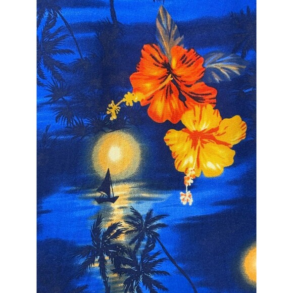 Vintage Hibiscus Collection Hawaiian Aloha Shirt‎ Floral Palms Large Blue Rayon - Picture 4 of 5